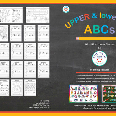 Tot Talk ABC and Numbers mini workbooks for preschool learning and early writing practice