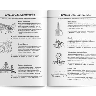 USA states and capitals workbook interior pages with map activities