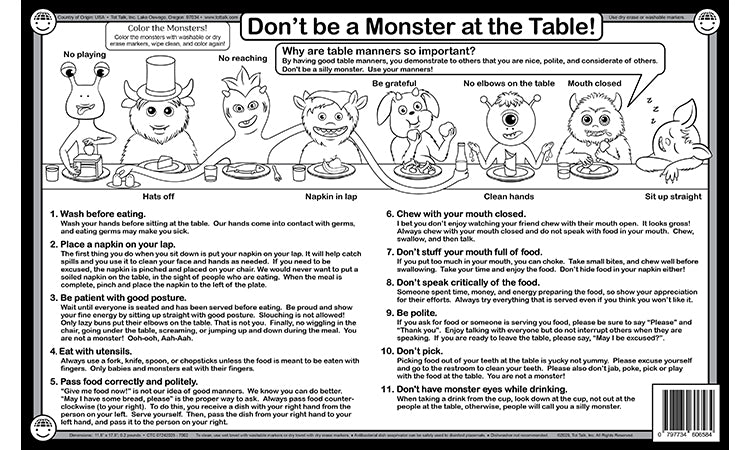 Table SEtting & Etiquette Placemat