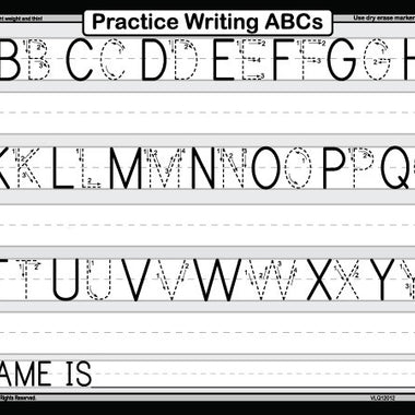 ABC Animals alphabet placemat for kids with uppercase letters, animal phonics, and handwriting practice