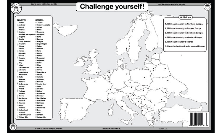 Europe map back placemat