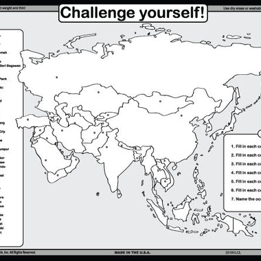 Asia regions map for children – coloring side