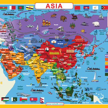 Asia outline map for kids – countries, capitals and regions