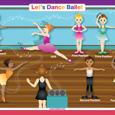 Tot Talk Let’s Dance Ballet placemat front showing ballet positions and movements