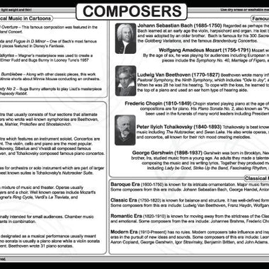 Tot Talk Composers Placemat back – classical music forms and periods