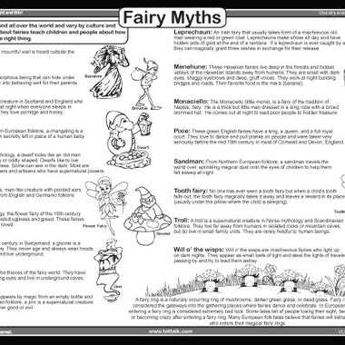 Fairyland Placemat back – fairy myths from around the world with characters to color