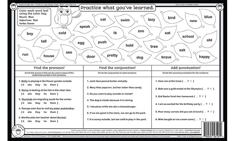 Grammar Placemat Back