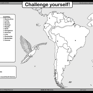 South America geography map placemat - coloring side