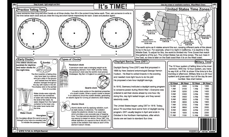 Telling time Placemat back