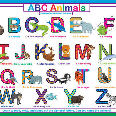 alphabet animals learning placemat for kids uppercase ABC Tot Talk
