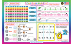 First Grade Math Fun placemat with number chart skip counting money math and tic tac toe activities 