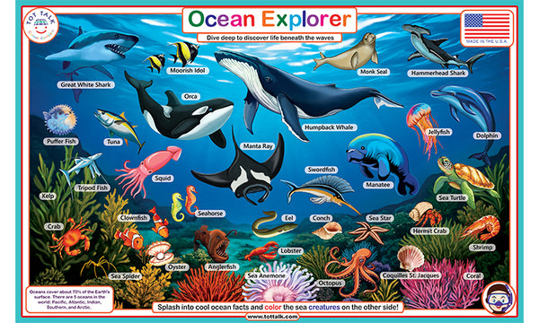 Ocean Explorer Placemat for Kids | Sea Animals Learning Mat | Tot Talk