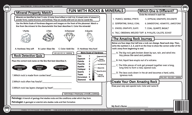 Counting Rocks Placemats Rocks & Minerals for Kids – Geology Learning Placemat | Tot Talk