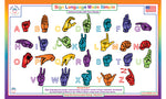 Sign Language Made Simple placemat showing ASL alphabet hand signs from A to Z