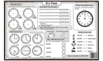 Time Made Easy placemat teaching kids how to read analog clocks and understand time