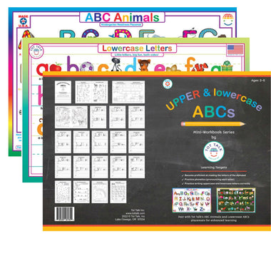 ABCs alphabet learning set for kids with placemats and mini workbook by Tot Talk