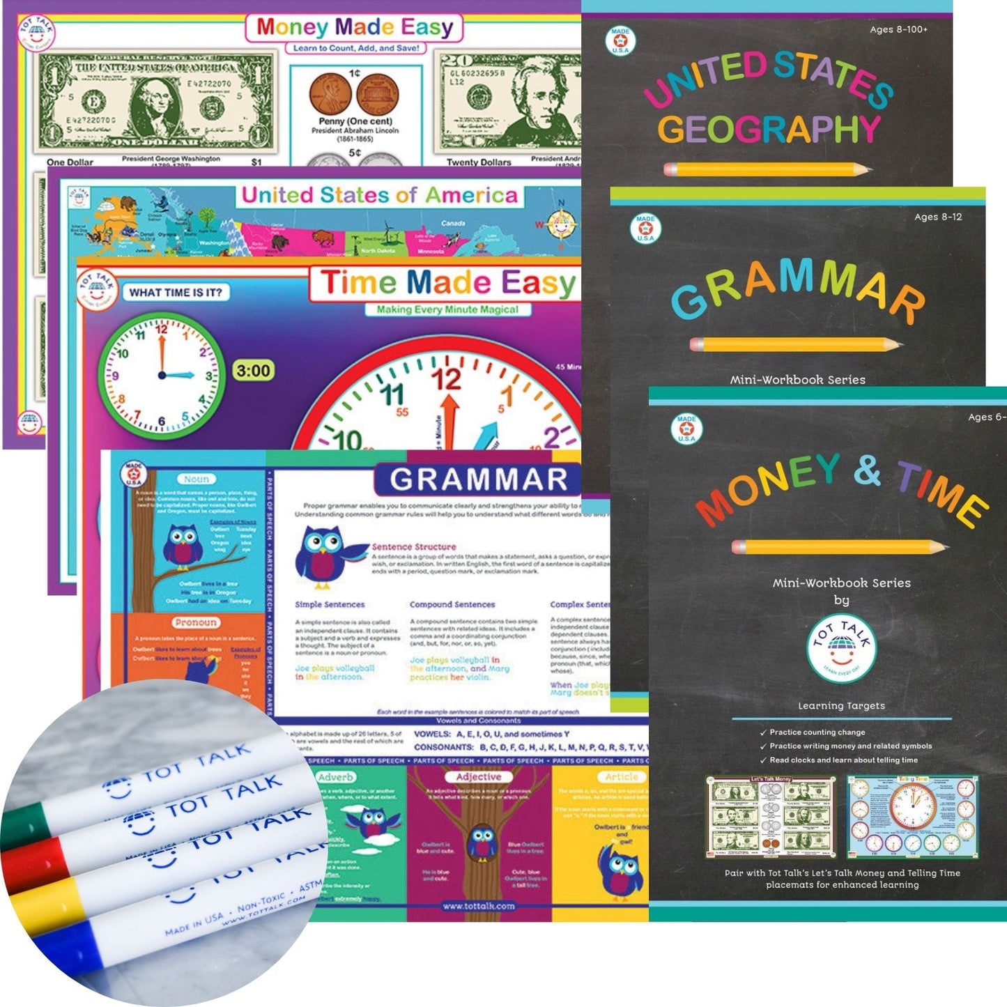 Elementary Learning Set with Workbooks and Markers
