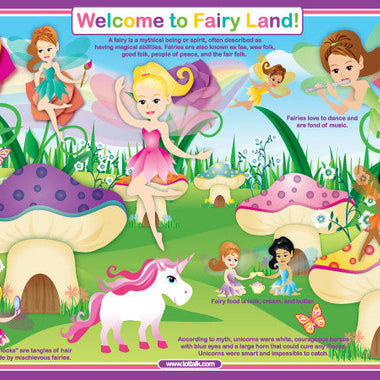 Creative learning placemat set for kids featuring art, games, shapes, ballet and imagination