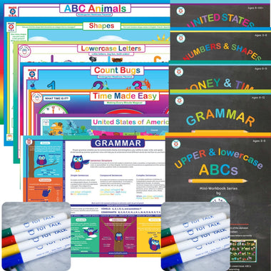 Tot Talk full learning set with educational placemats mini workbooks and markers for kids
