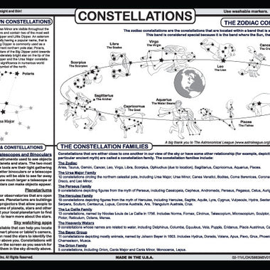 Constellations learning placemat featuring zodiac signs and constellation families for kids