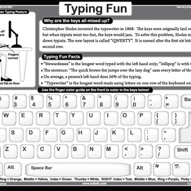 Learn to Type placemat back with posture guide and QWERTY layout for all-age typing practice