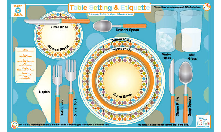 Tot Talk Table Setting & Etiquette Placemat | Learn Table Manners and how to set a table properly tot-talk-table-setting-etiquette-placemat-learn-table-manners-and-how-to-set-a-table-properly